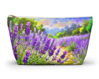 Lavender in Full Bloom Accessory Makeup Pouch w T-bottom Makeup Travel Bag Choose Small or Large