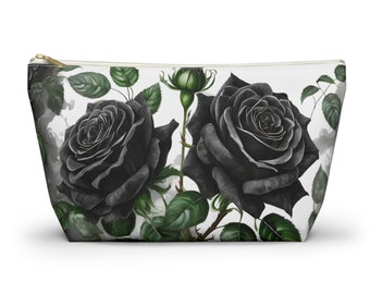 Dark and Mysterious Black Roses in Bloom Accessory Makeup Pouch w T-bottom Makeup Travel Bag Choose Small or Large