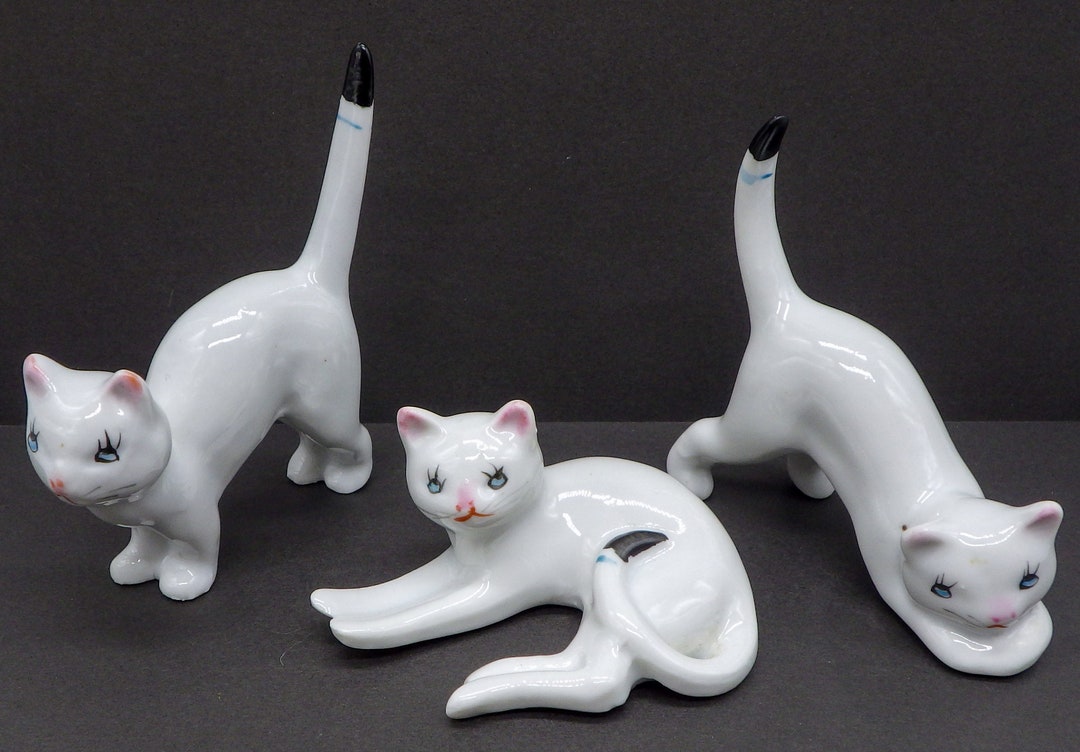 Vintage Trio Cat Figurines Hand Painted Kitten Figurines Japan Etsy