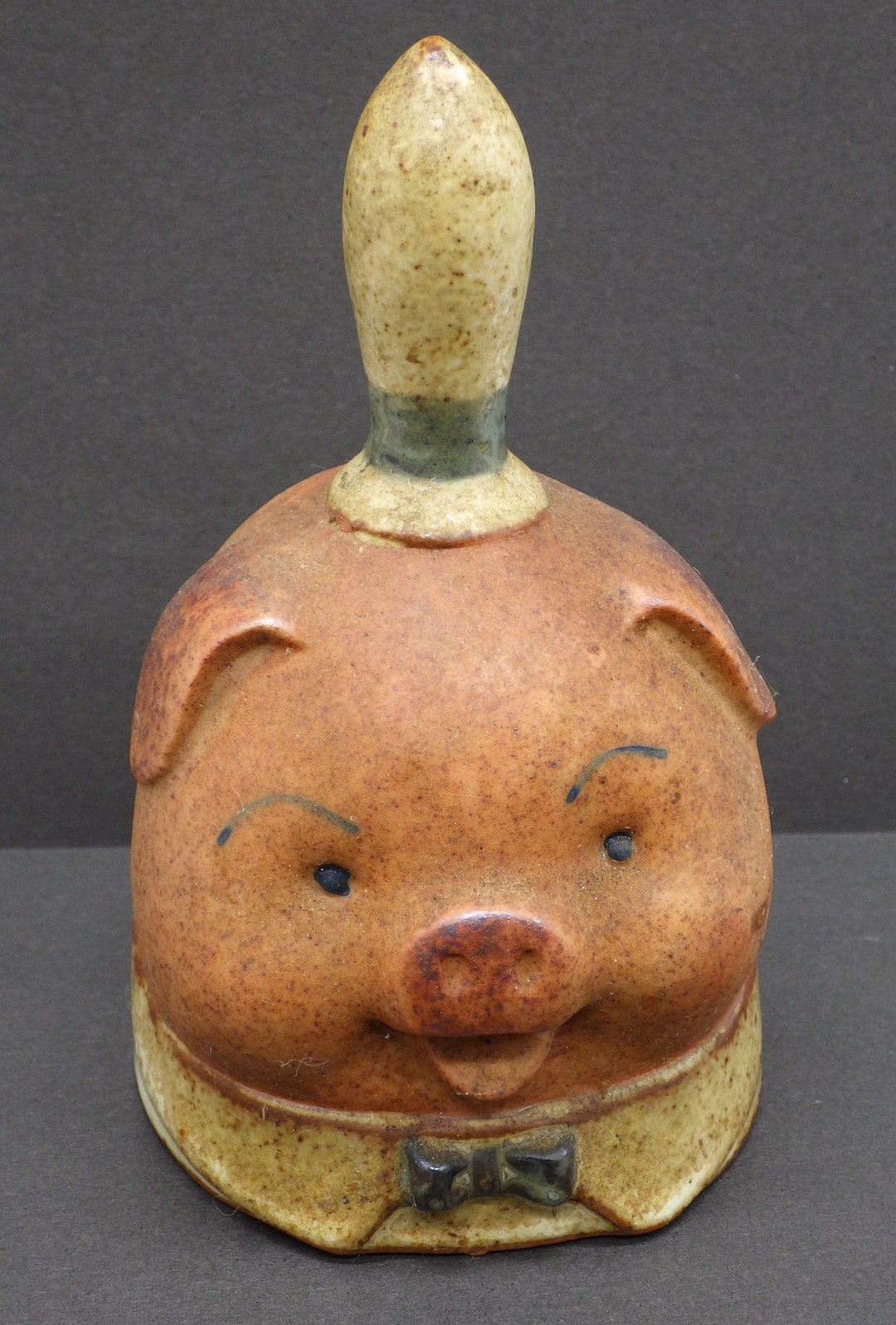 Vintage Hand Painted Stoneware Pottery Pig Bell Animal Handbell UCTI Japan Pig Bell Etsy