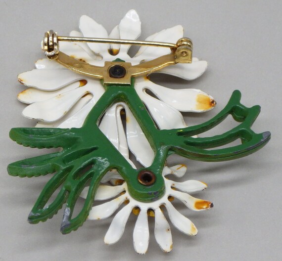 Vintage Brooch with Two Daisy's Enameled Daisy Br… - image 2