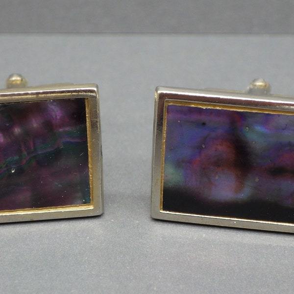 Vintage Black Mother of Pearl and Gold Tone Cufflinks