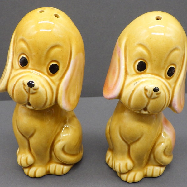 Vintage Hound Dog Ceramic Salt and Pepper Shaker Set for Kitchen Dining Room or Display made in Japan