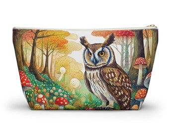 Great Horned Owl Amidst a Serene Woodland Accessory Makeup Pouch w T-bottom Makeup Travel Bag Choose Small or Large