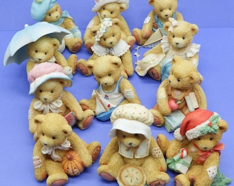 Vintage 12 Monthly Cherished Teddies 1993 All 12 Months of Cherished Teddies Figurines by Priscilla Hillman and ENESCO