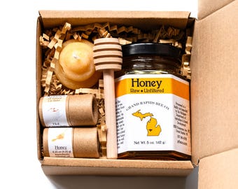 Grand Rapids Bee Company Gift Box: Honey, Candle & Lip Balm