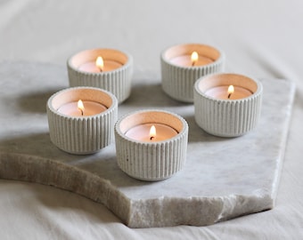 Concrete Tealight Holder, Small Ribbed Tealight Candle Holder