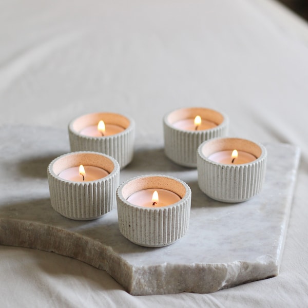 Concrete Tealight Holder, Small Ribbed Tealight Candle Holder