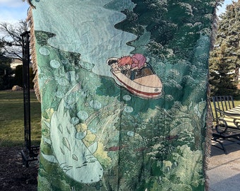 Ponyo studio ghibli ocean nature water fish fantasy woven tapestry blanket - 100% cotton anime throw