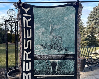 Berserk 90s nostalgia edit art guts black swordsman anime woven tapestry blanket - 100% cotton anime throw