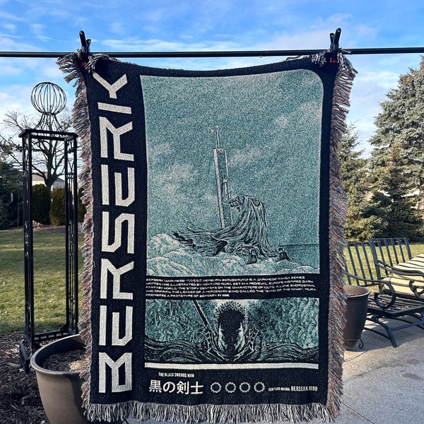 Berserk 90s nostalgia edit art guts black swordsman anime woven tapestry blanket - 100% cotton anime throw