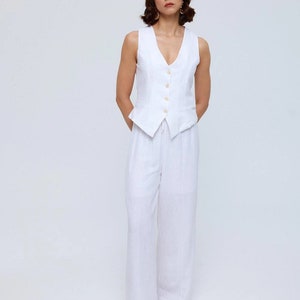 Linen Vest Trousers Set summer outfit, 100% Cotton Linen Vest and trousers white