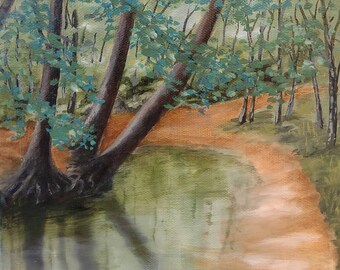 Original Landscape Oil Painting - WOODLAND PATH - 8" X 8"