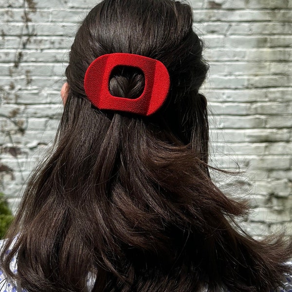 Kimono Hair Clip - Red Vintage Fabric on Handmade Hair Clip, Bold, Elegant