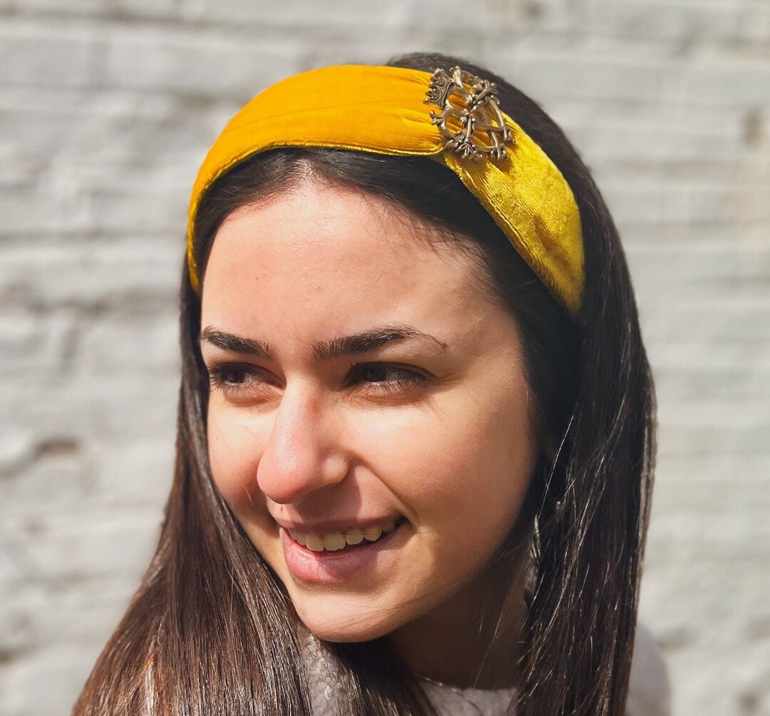 Yellow Velvet Headband With Vintage Brooch Upcycled Handmade Ooak Etsy