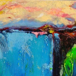 Harmonie Chromatique : Coucher de soleil abstrait bleu sur la mer Peinture 3D Art moderne Art à offrir Fait main avec de la pâte à modeler et des couleurs acryliques