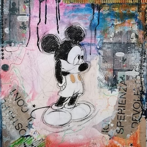 Pintura acrílica original de Mickey Mouse Pop Art con cartón reciclado Arte contemporáneo Decoración de pared Regalo Decoraciones de pared modernas