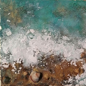 Vagues de la mer Vue sur la mer Sable et coquillages Peinture abstraite 3D Thème marin Décoration de maison et de bureau Cadeau unique et significatif