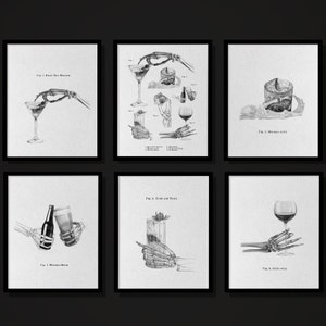 7 imágenes digitales de Halloween para descargar: arte de cócteles: impresiones de Halloween, mano de esqueleto, arte de cocina, arte de carrito de bar, decoración de Halloween, pared de galería
