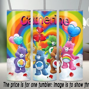 Adorable Care Bears with Rainbow Heart Personalized Tumbler - Custom Gift for Care Bear Fan