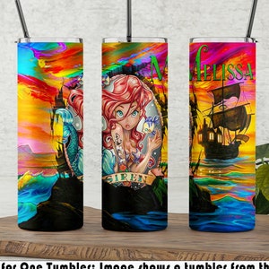 Tattooed Ariel Tumbler: Personalized Little Mermaid Gift, 20 oz