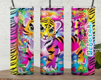 Lisa Frank Tiger Print Personalized Tumbler - Vibrant Drinkware for Tiger Lovers - 80 & 90s