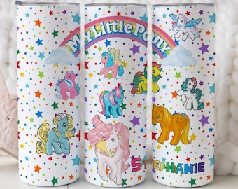 Retro My Little Pony Tumbler from 1980&#39;s | Sparkling Starry Background | Vintage Collector&#39;s Cup