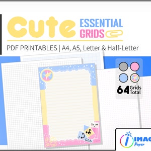 Cute Essential Grids – Grid Paper, Dot Paper, Lined Paper, Graph Paper, Kawaii Memo Notes Printable PDFs | A4, A5, Letter, Half Letter Sizes