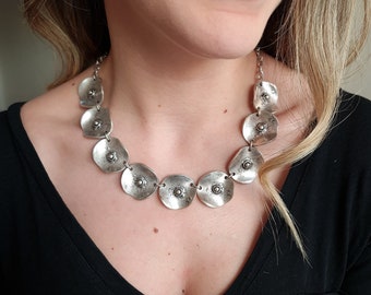 Silver Necklace, Fancy Necklace, Round Necklace, Geometric Necklace, Statement Necklace, Boho Necklace, Women Necklace, Christmas Gift, C11
