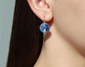 Swarovski Crystal Earrings, Elegant Rhinestone Earrings,14mm Crystal Earrings, Round Stones Leverback Earrings made with Swarovski Crystal