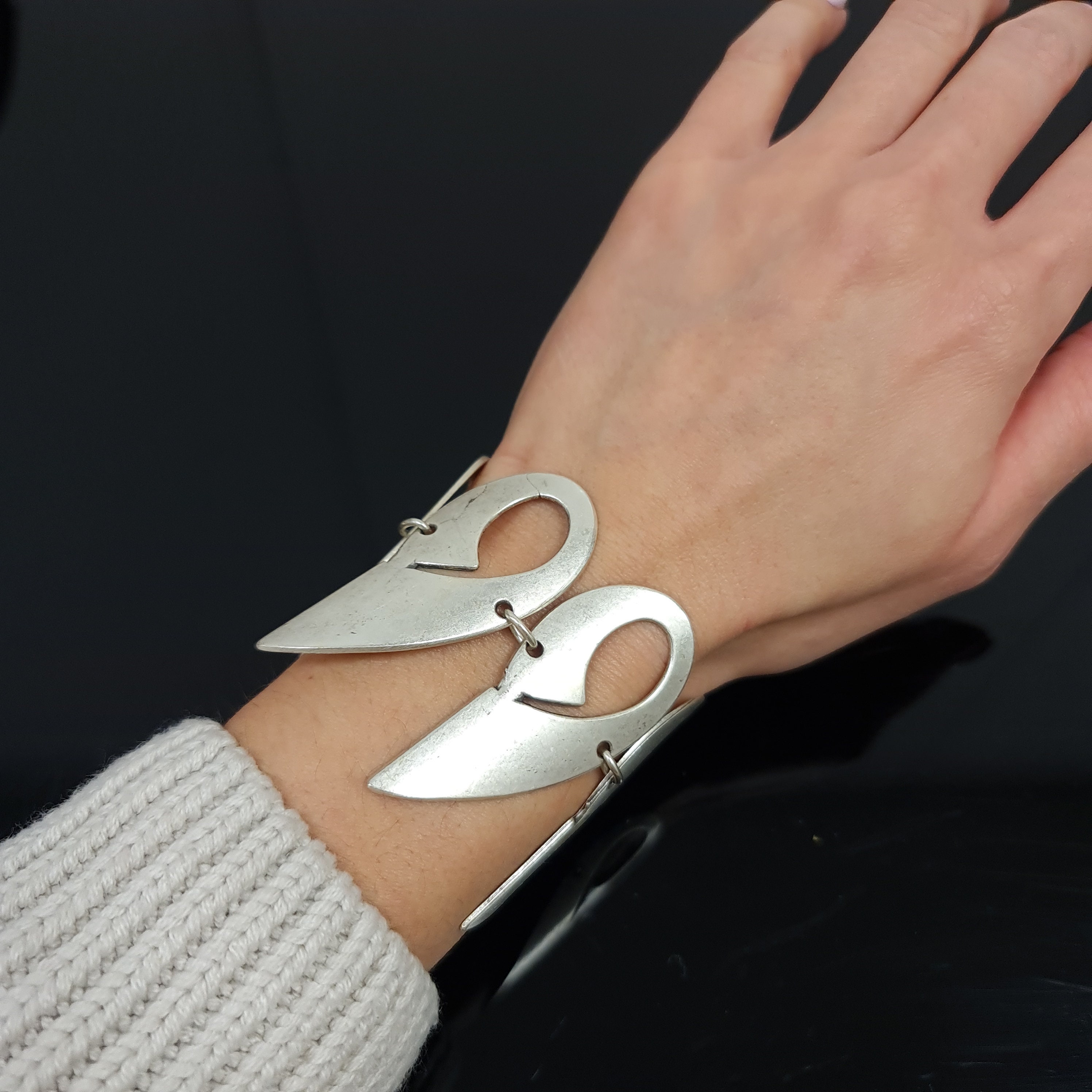 Vintage Sterling Silver Geometric Row Link Bracelet 60's