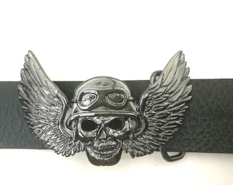 Schädel Biker Gürtelschnalle, Winkel des Todes Gürtelschnalle, Motorradfahrer Zubehör, Rocker Gürtelschnalle, Gothic Gürtelschnalle, Silberschnalle GS264gm