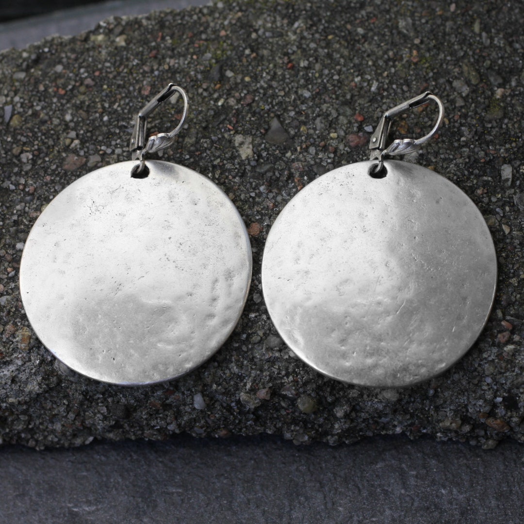 Round Dangle Earrings, Disc Earrings, Circle Earrings, Large Disc ...