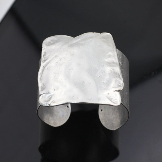 Antique Silver Hammered Bracelet, Brutalist Asymmetrical Cuff Bracelet, Silver Statement Chunky Bangle, Modernist Jewelry, Wide Bracelet,B53