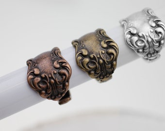 Anillo de plata-cobre-bronce, anillo de cuchara adornado, anillo elegante, anillo de banda abierta, anillo boho, anillo envuelto, anillo ajustable, regalo de Navidad, R383