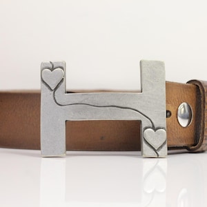 Hebilla de cinturón con forma de corazón de plata, hebilla de cinturón con letras de plata, hebilla de cinturón con letras, hebilla de cinturón con símbolo H, regalo de San Valentín, regalo para mujer, GS272as