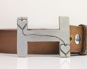 Silver Heart Belt Buckle, Silver Letter Belt Buckle, Letter Belt