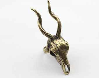 Bronze Skull Ring, Gazelle Skull Ring, Antelope Skull Ring, Bronze Ring, Gothic Ring  Animal Ring, Animal Jewelry, Animal Gift, R57ab