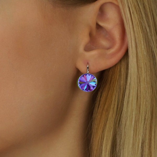 Swarovski Crystal Earrings, Elegant Rhinestone Earrings,14mm Crystal Earrings, Round Diamond Earrings, Bridesmaids Gift, Valentines Day Gift