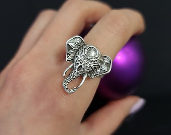 Anillo de elefante de plata, anillo boho indio, anillo de animales grande, joyería de animales, joyería de elefante, anillo de declaración, regalo de animales, regalo para ella, R422