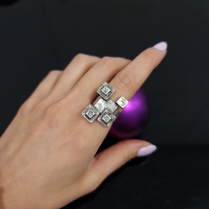 Antique Silver SQUARE Lines Ring, Geometric Minimalist Modernist Unique ...