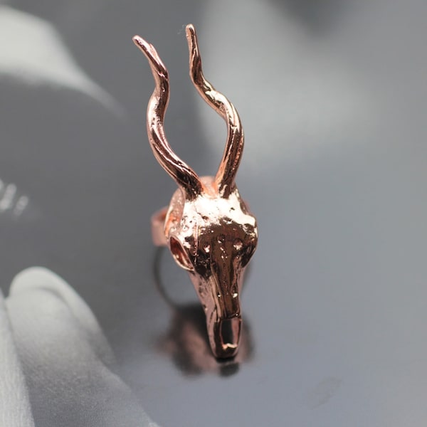 Rose Gold Skull Ring, Antelope Skull Ring, Impala Skull, Rose Gold Bull Ring, Gothic Ring, Animal Ring, Animal Jewelry, Animal Gift, R57rg