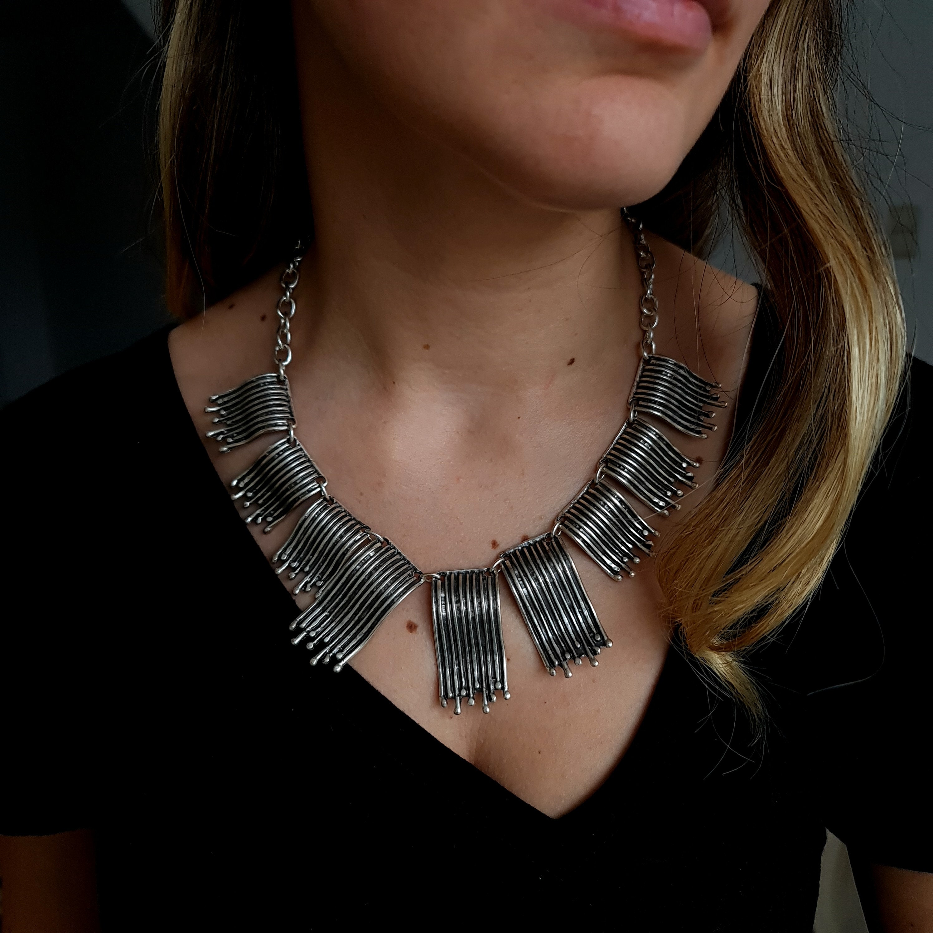 Collier Choker Argenté/or Géométrique Carré Rond - Style Edgy, Longueur Ajustable, Neuf Avec étiquettes