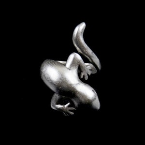 May include: A silver-colored ring shaped like a lizard with its tail curled around its body.
