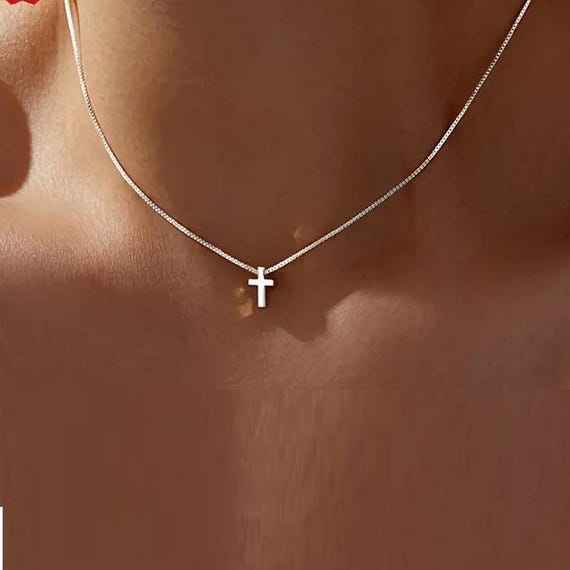 Minimal Silver Cross Necklace | Sterling Finish Faith Pendant | Dainty Christian Jewelry Gift for Her, Waterproof & Hypoallergenic ZM1184si