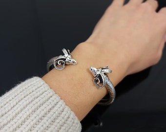 Ram Head Cuff Bracelet, Silver Ram Bracelet, Adjustable Bracelet, Animal Cuff Bracelet, Animal Gift, Bracelet for Women, Valentines Day B341