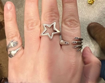 Silver Star Ring, Statement Star Ring, Star Ring, Hand Ring, Couple Ring, Chunky Ring, Adjustable Ring, Skull Ring, Valentine's Day Gift