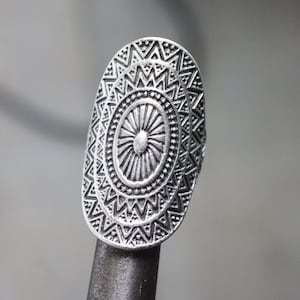 Ethnic Silver Ring, Long Mandala Ring, Long Statement Ring, Antique Silver Ring, Bohemian Jewelry, Mother&#39;s Day Gift, Christmas Gift, R86AS
