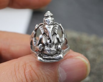 Bague Ganesh en plaqué argent, bijoux Ganesh, bague éléphant, bague bouddhisme, bague hindoue, bague spirituelle, cadeaux pour femme et homme, R448