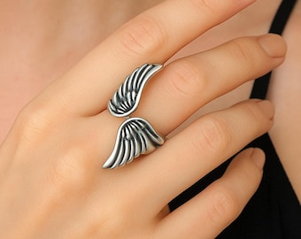 Silver Wing Ring, Angel Wings Jewelry, Angel Ring, Guardian Angel Ring, Open Band Ring, Brass Ring, Quality Ring, Adjustable Ring, R76